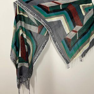 Unique mii scarf with abstract art pattern in dramatic colours